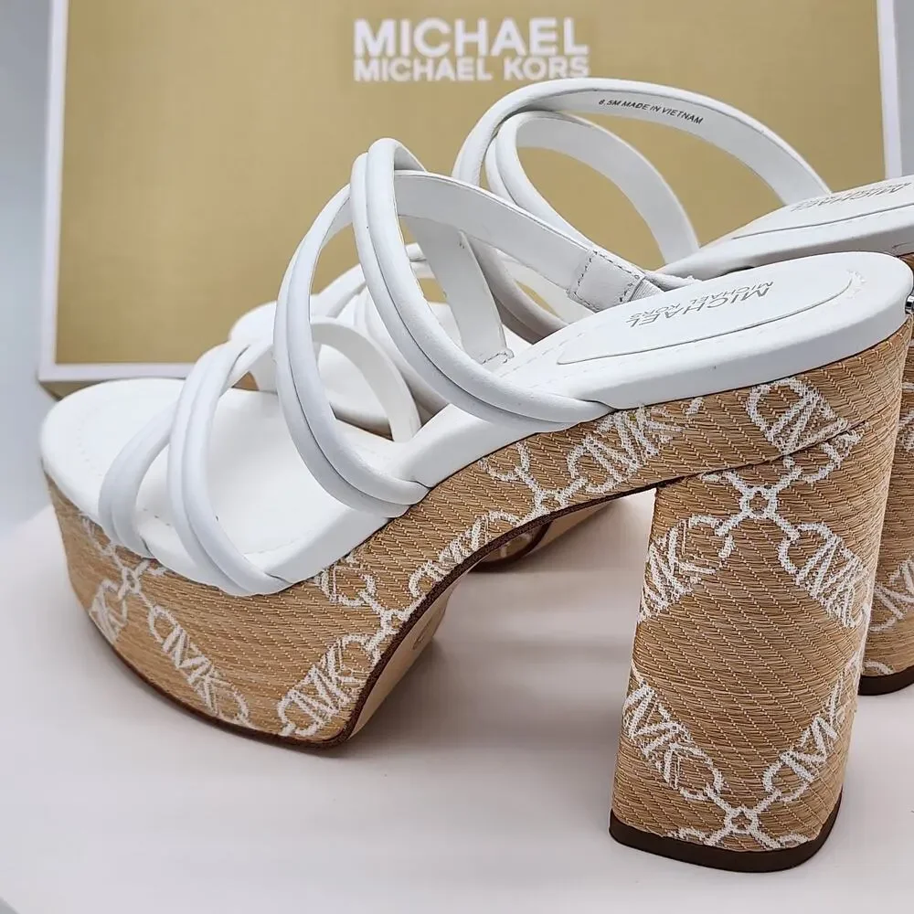 NEW Michael Kors Corrine Platform Leather Chain Sandals White Women's Size 8.5M